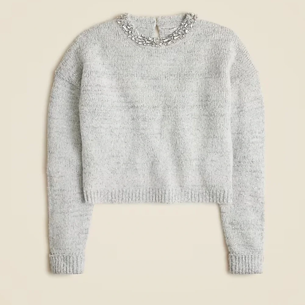 J crew Embellished pullover sweater Light Grey Silver Metal